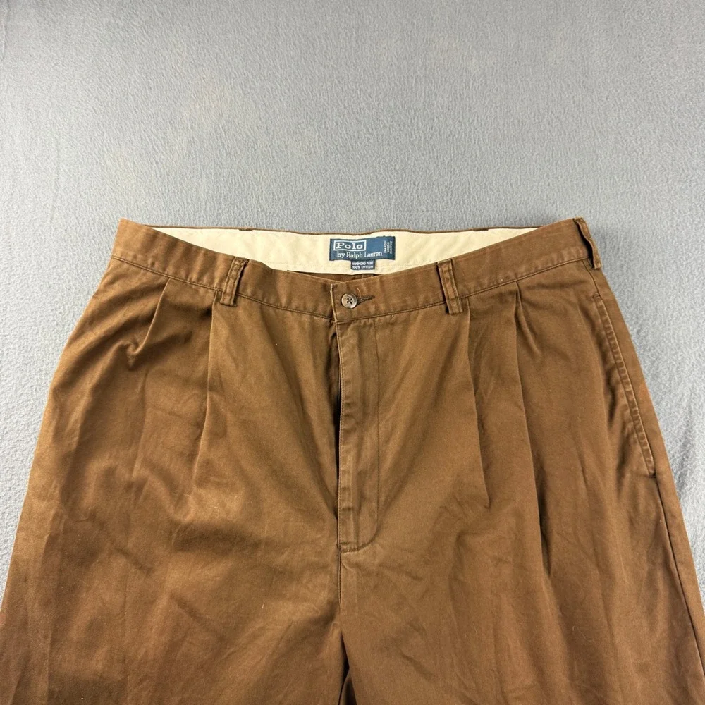 Vintage Polo Ralph Lauren Hammond Pants Men's 36x32 Brown Double Pleated Cuffed